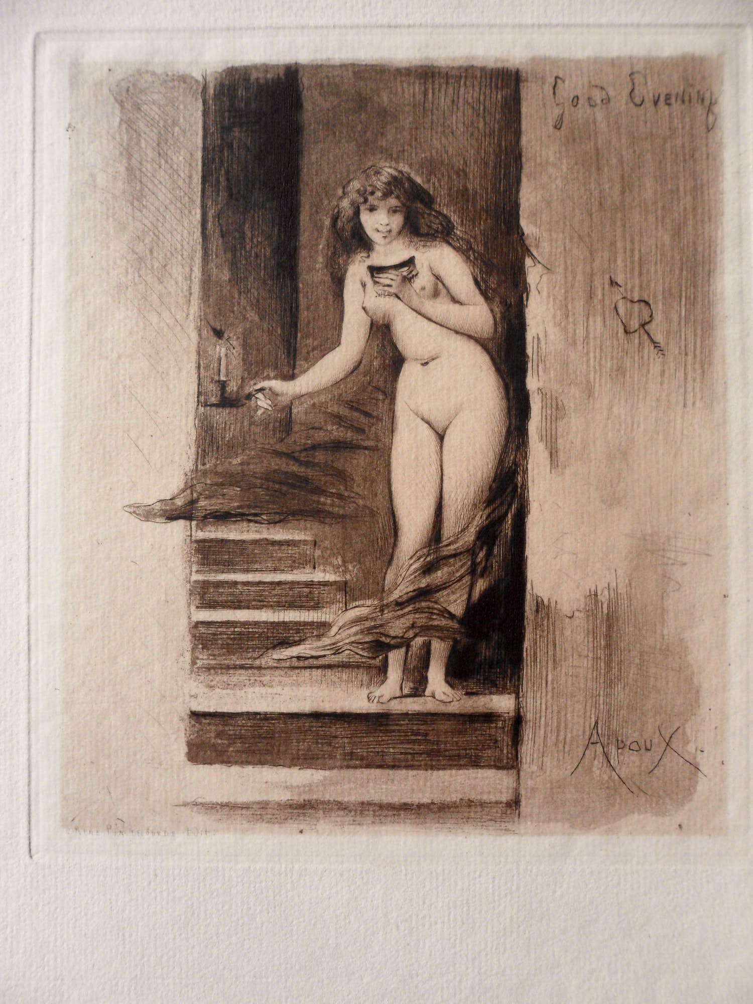 Joseph Apoux - Ets, " Good Evening ". Ca .1860, gedrukt door Pincebourde ed verkocht voor € 50!