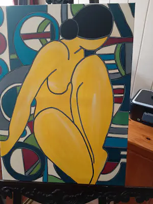 Patricia Kleyman - Acryl op doek. Titel, "Nu au vase rouge sur fond de cubisme " kopen? Bied vanaf 160!