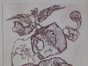 Ab Steenvoorden - Vrouw met vreemde ruimtewezens - Ets kopen? Bied vanaf 1!