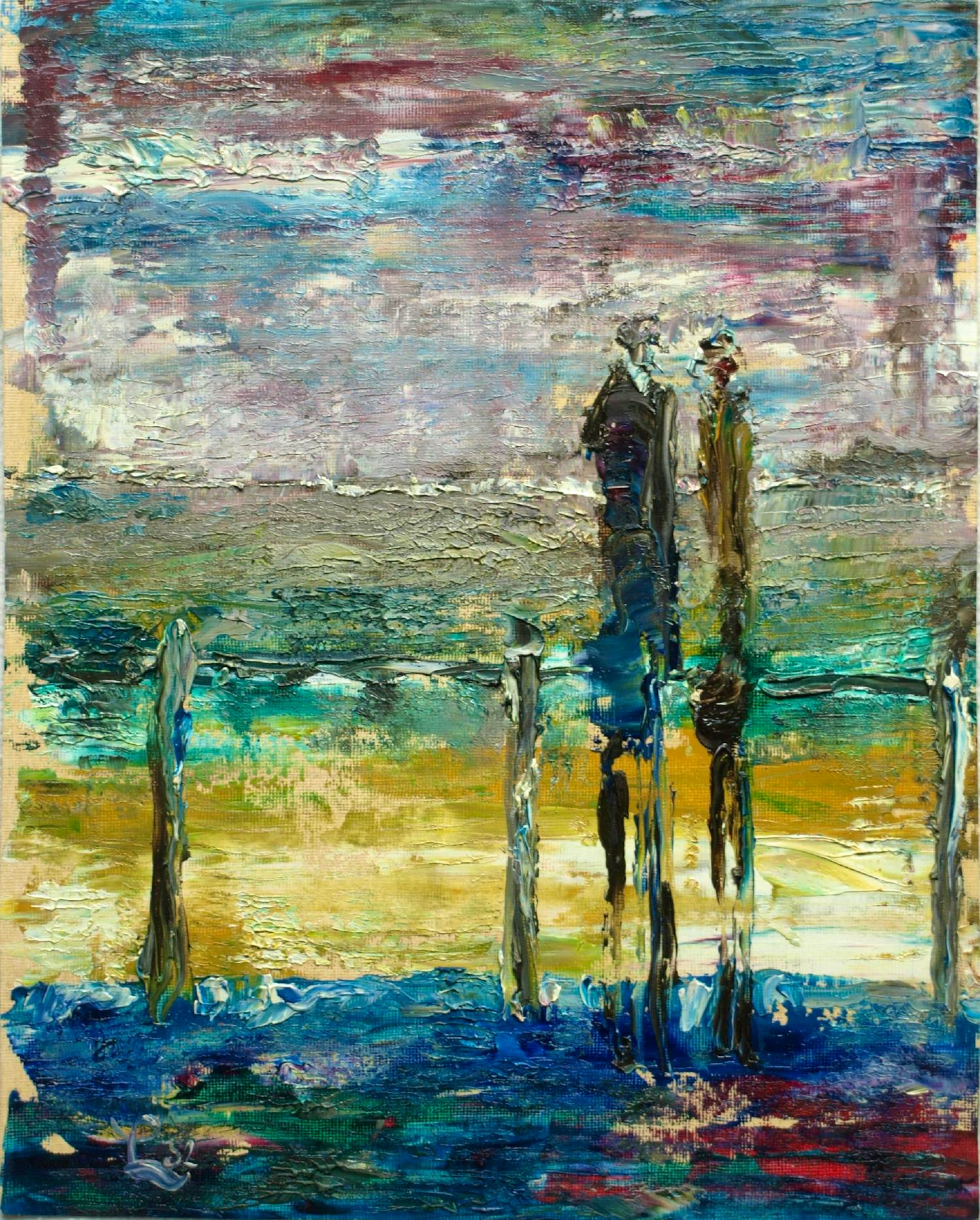 Peter Leyenaar - (1923-2023) , Acrylverf op canvasboard , Lange figuren I - 1982 kopen? Bied vanaf 50!