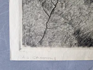 Adrianus Johannes Grootens - Nieuwe zakelijkheid Ets "paraplu bomen Afrika" 3e staat unica - gesigneerd kopen? Bied vanaf 34!