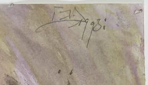 Frank van den Broeck - Portret in paars en bruintinten, aquarel en potlood op papier - Ingelijst kopen? Bied vanaf 150!