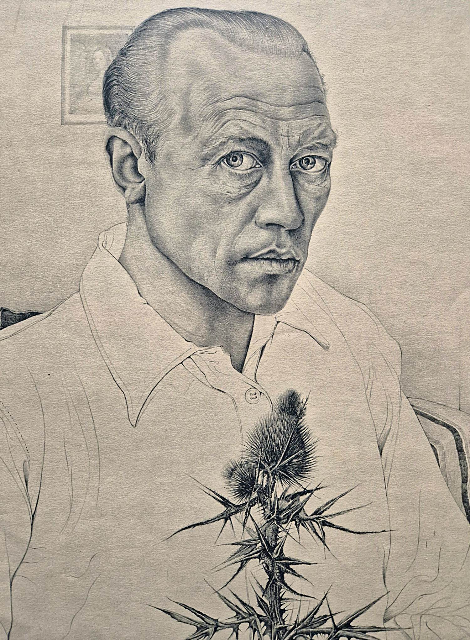 Henk Voskuyl - Grote monochrome Litho - zelfportret met distel - potloodgesigneerd kopen? Bied vanaf 30!