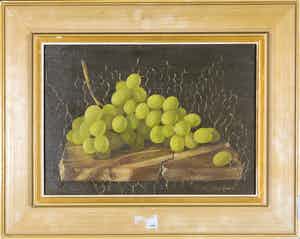 Karel Bruckman - Olieverf op paneel, Stilleven druiven - Ingelijst verkocht voor € 200!