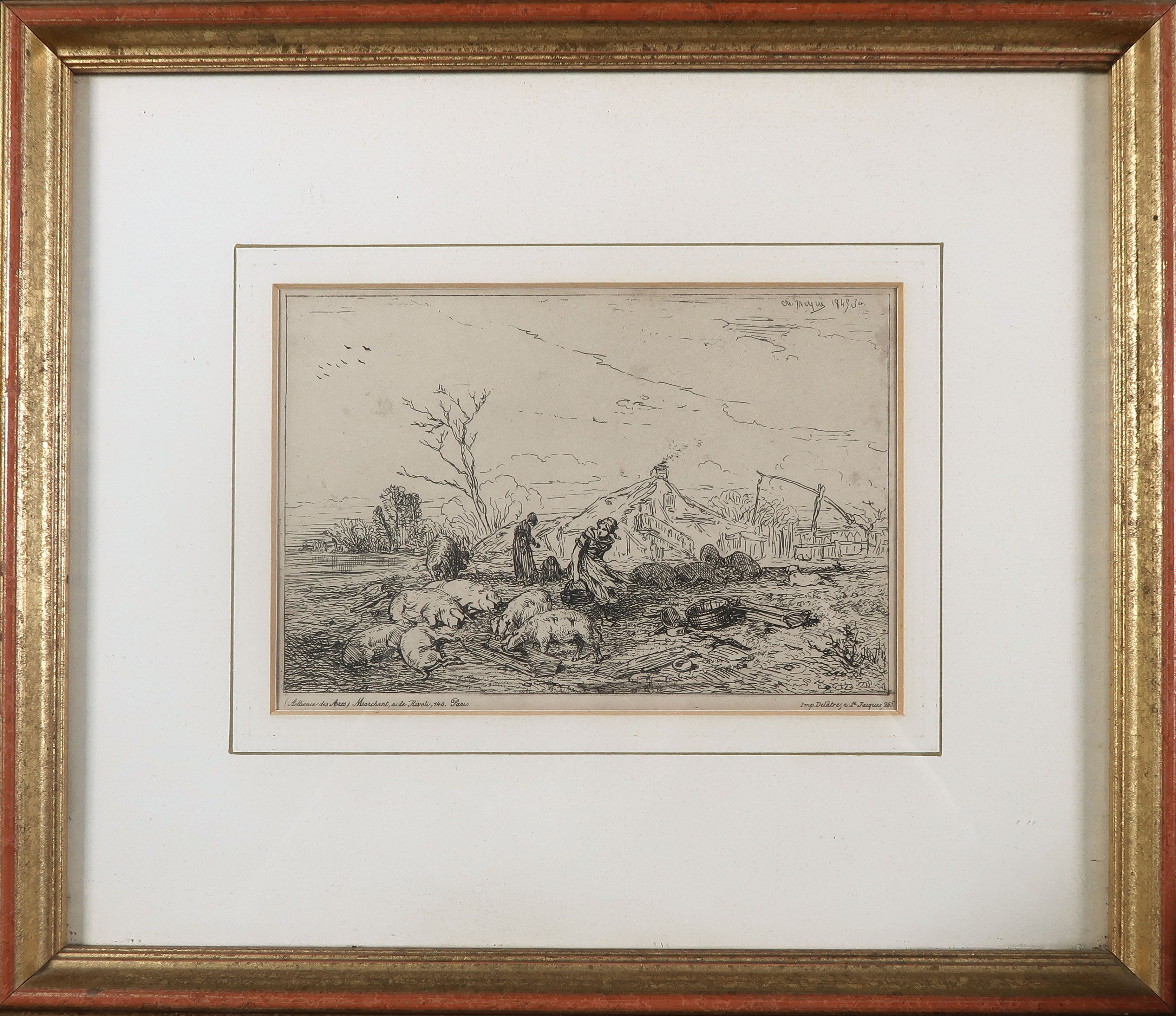 Charles Emile Jacque - Ets, Zonder titel - Ingelijst kopen? Bied vanaf 50!