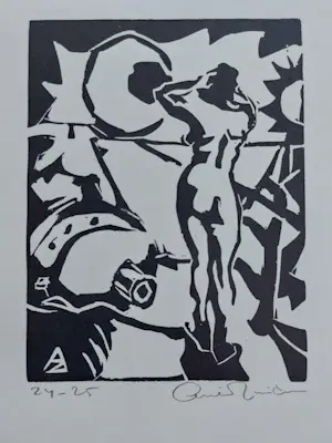 Arie Zuidersma - 2 linosneden:dorpsgezicht en vrouwelijk naakt kopen? Bied vanaf 75!