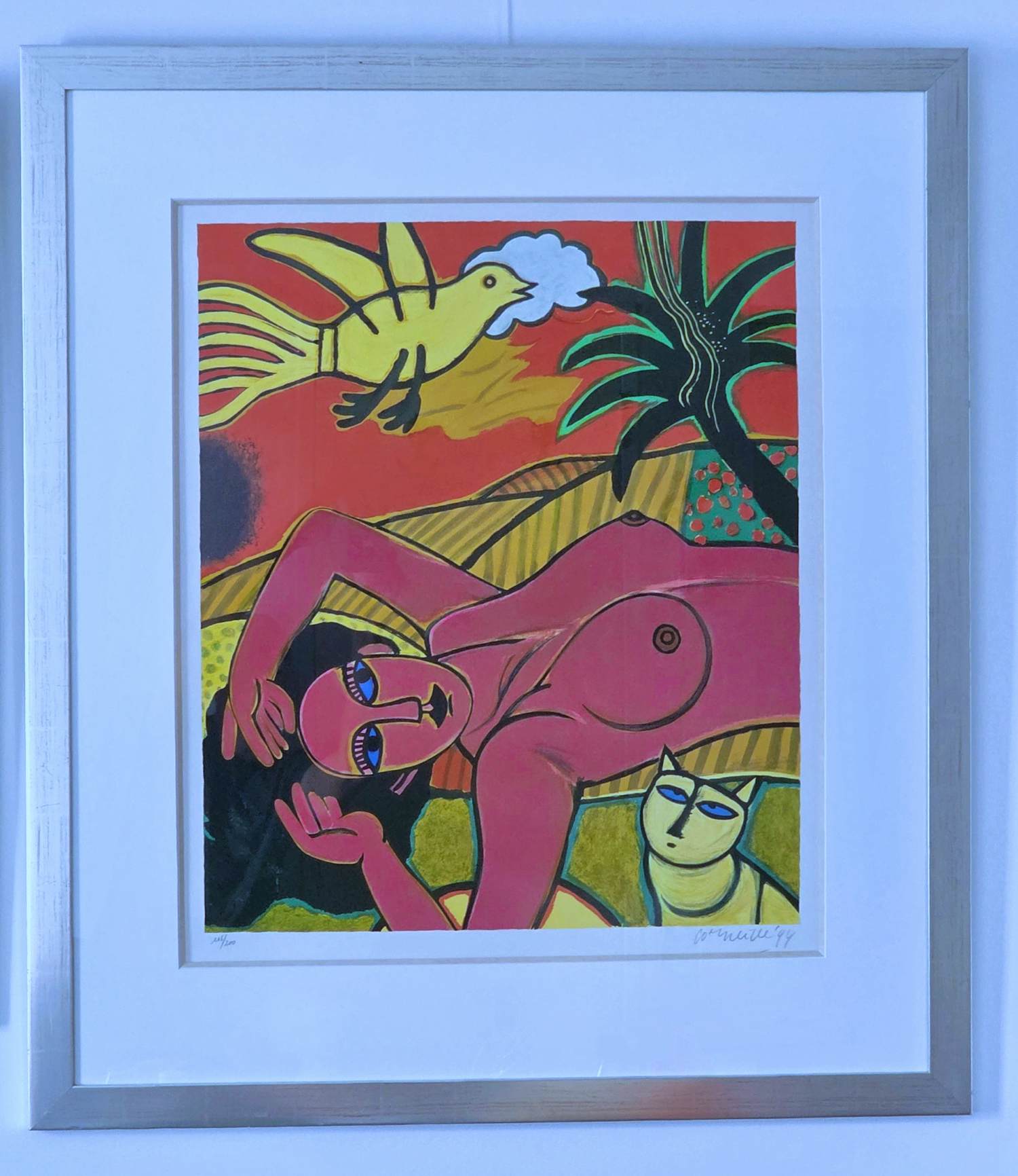 AcheterCorneille - Roze vrouw met vogel en kat - Gesigneerd - 1994? Enchérissez de 550!