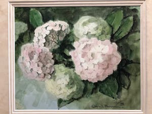 Clement Bezemer - roze hortensia's achter driedubbel passe-partout kopen? Bied vanaf 1!