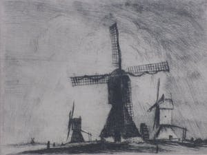 Hendrik de Laat - Hollands molenlandschap - Ets kopen? Bied vanaf 40!