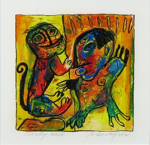 Henk Vierveijzer - Gemengde techniek op papier, Curly tail- Ingelijst kopen? Bied vanaf 50!