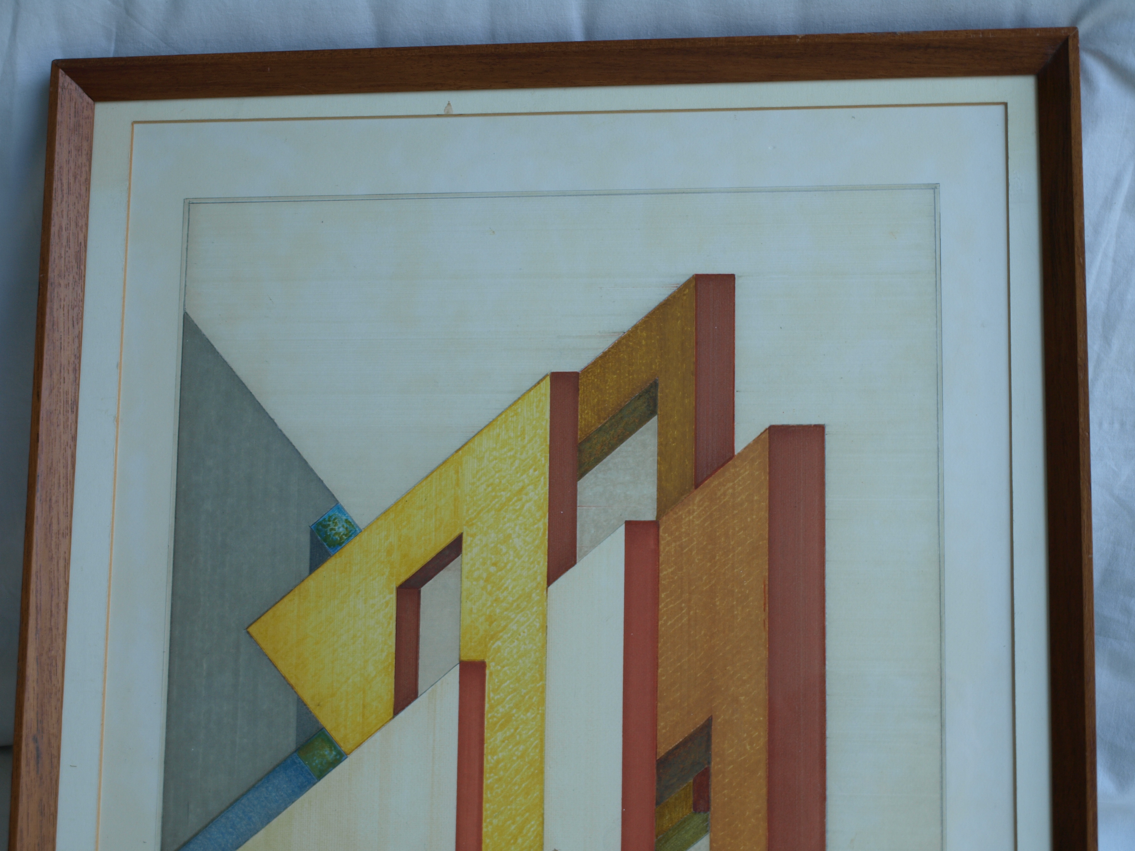 Niet of onleesbaar gesigneerd - Tekening , Bouwwerk – gesigneerd d.m.v. monogram – ingelijst - 1976  kopen? Bied vanaf 1!