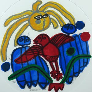 Corneille - Litho, L'oiseau rouge et soleil - Ingelijst kopen? Bied vanaf 150!