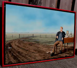 Sven Hoekstra - Ingelijste olieverf op paneel: 'Wachten' - 2009 kopen? Bied vanaf 1000!