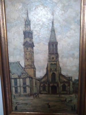 Niet of onleesbaar gesigneerd - Stadhuis en de kerk Notre Dame te Sint-Truiden (België) kopen? Bied vanaf 1!
