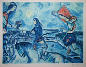 AcheterMarc Chagall - Lovers over Paris - Lithografie - 1985? Enchérissez de 300!