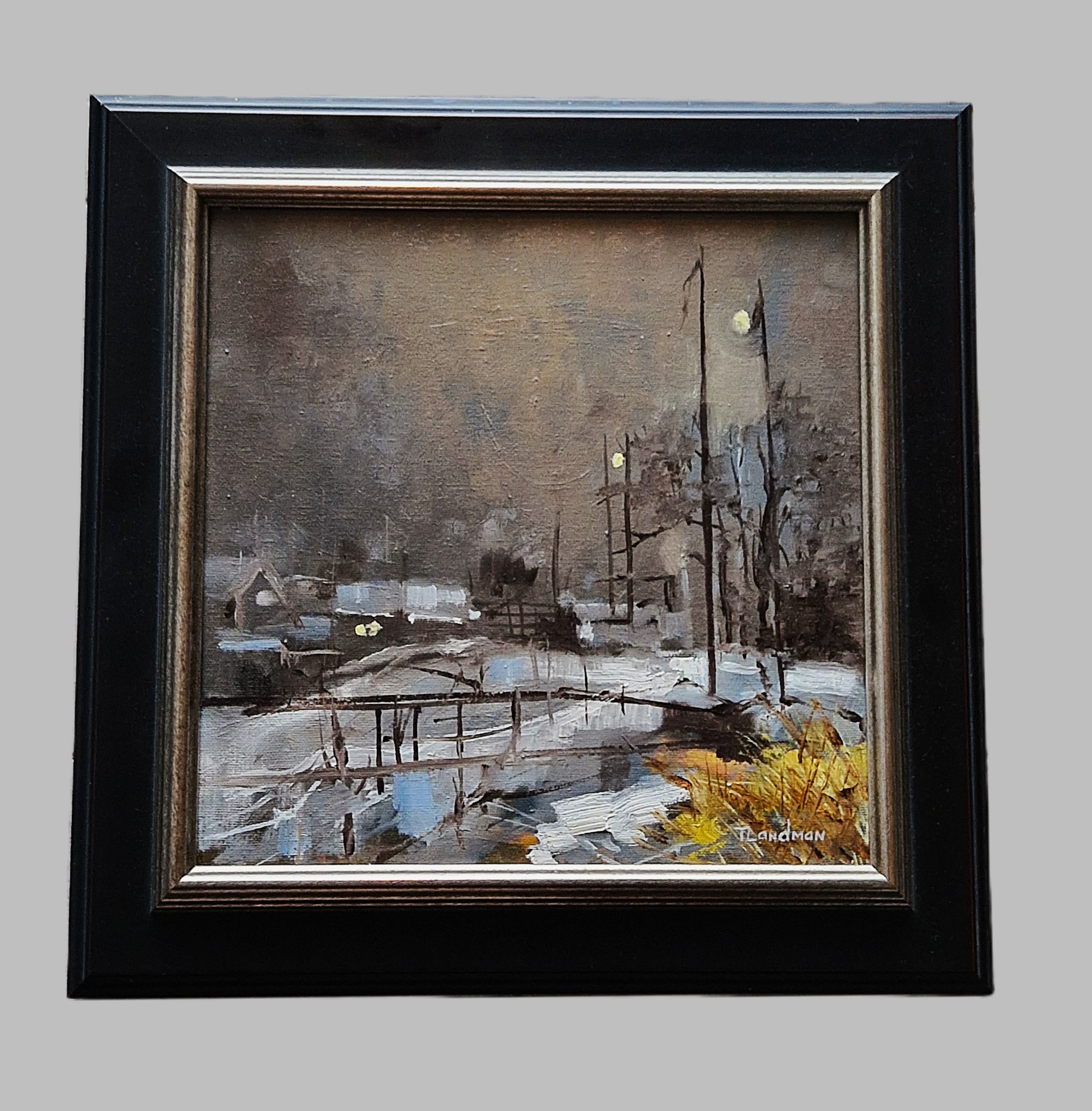 Buy Tjeerd Landman - sterk impress. geschilderd "nachtelijk winters dorpsgezicht" mooi ingelijst!? Bid from 86!