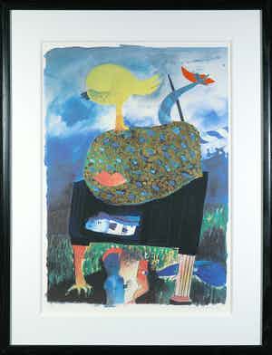 Michel van Overbeeke - Litho met bladgoud, The kiss - Ingelijst verkocht voor € 1!