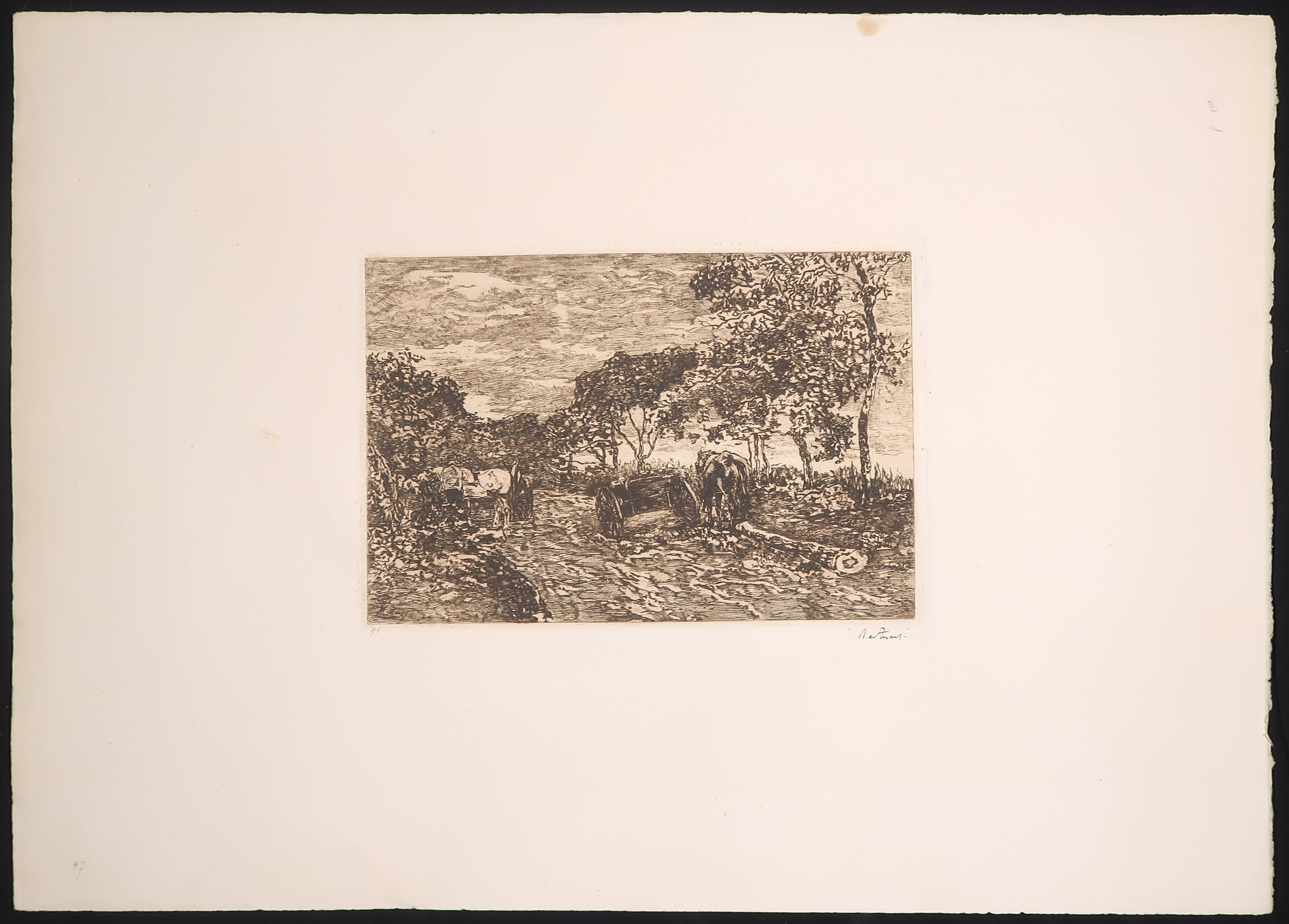 Willem de Zwart - Ets, Landschap met paard en wagen kopen? Bied vanaf 20!