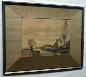 Adriaan Terhell - Ingelijste aquarel , Boerderij aan het water – Lijst, 50 x 63 cm. – ca. 1920 kopen? Bied vanaf 1!