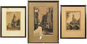 Cornelis Brandenburg - Ets, Lot van drie etsen Utrecht - Ingelijst verkauft für € 50!