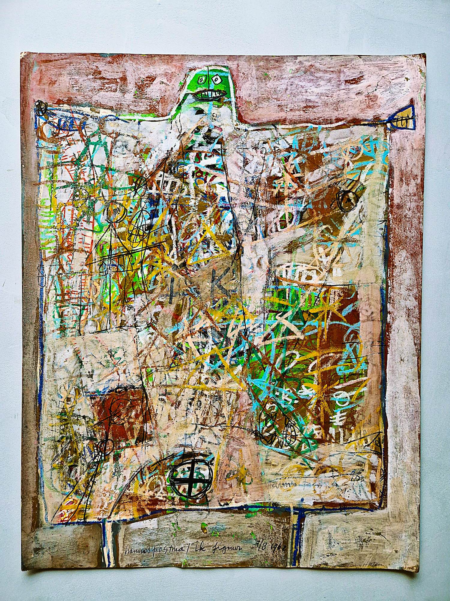 Hannes Postma - grote 1962 gemengde techniek (pastel, aquarel, stift) "Ik figuur" - gesigneerd kopen? Bied vanaf 84!