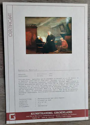 Maurice Mareels - Boereninterieur met 3 figuren Olieverf Lage startprijs! kopen? Bied vanaf 99!