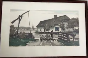 Roger Hebbelinck - 3 etsen : schaapsherder; landelijk tafereel; boten in haven kopen? Bied vanaf 145!