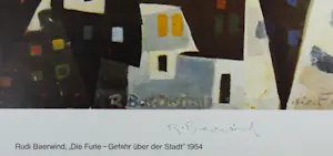 Rudi Baerwind - Lithografie 1978 "Die Furie-Gefahr über der Stadt 1954" Handsigniert. kaufen? Bieten Sie von 59!