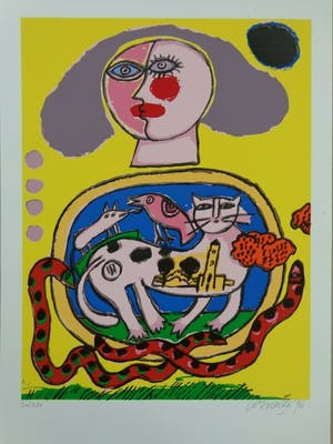 Corneille - ROZE KAT / KLEURZEEFDRUK / 56x38cm / SIG / 1996 kopen? Bied vanaf 120!