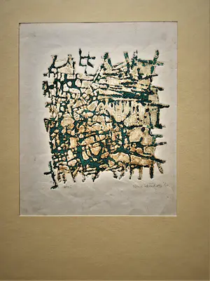Nono Reinhold - Originele - 1960 - handgekleurde reliëfdruk Ets "compositie in groen" kopen? Bied vanaf 48!