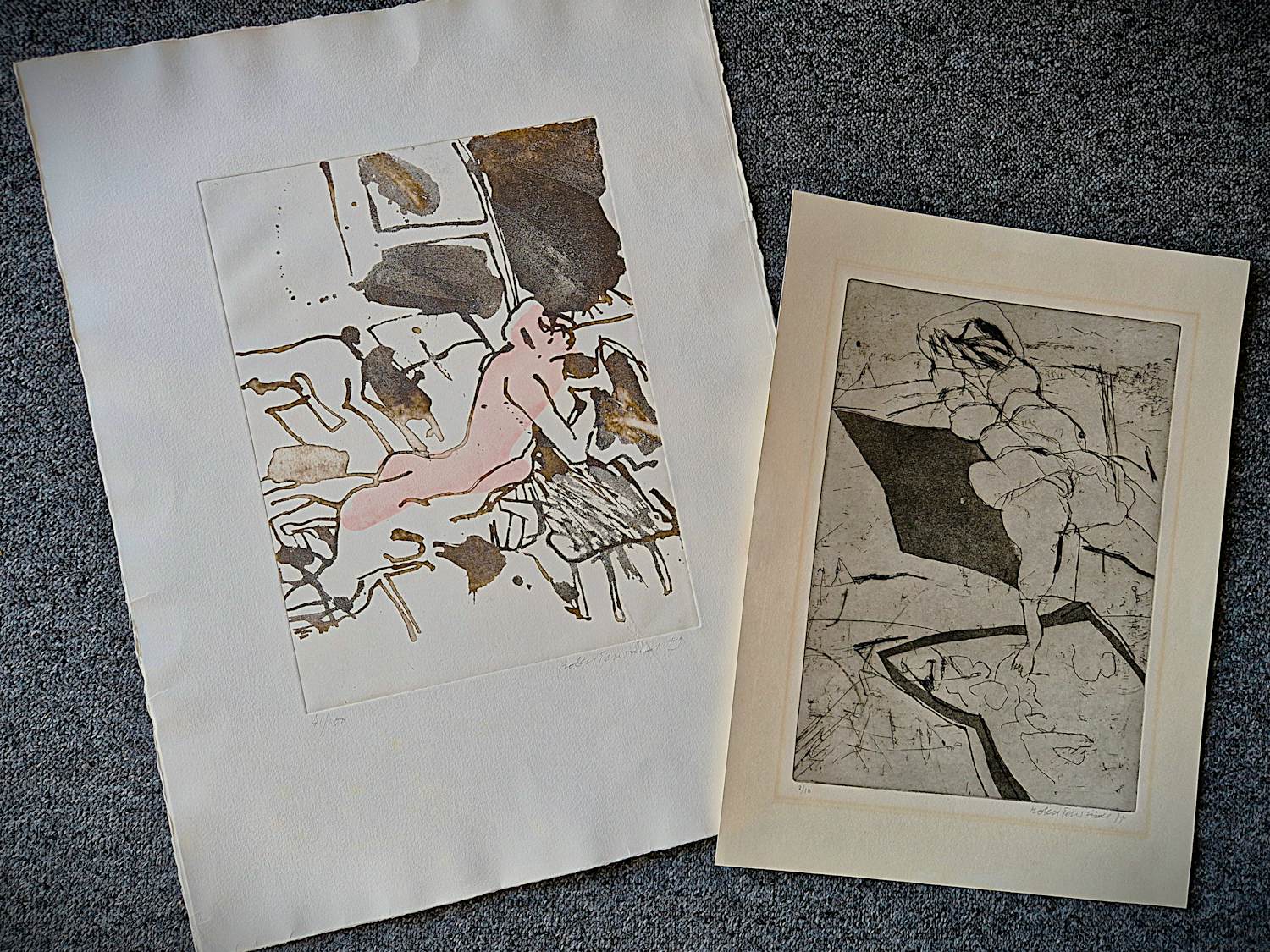 Robert Terwindt - Twee (2) Etsen (1x kleur 1x Z/W) "naakte vrouw op strand" gesigneerd kopen? Bied vanaf 38!
