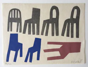 Klaas Gubbels - houtdruk ‘Stilleven met stoelen ’ - 2000 - oplage 30 kopen? Bied vanaf 350!