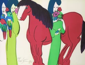 Walasse Ting - Zeefdruk, Geisha's met paard - Ingelijst kopen? Bied vanaf 350!