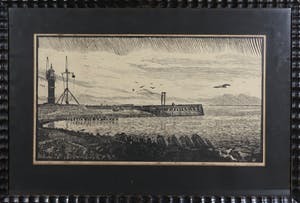 Dirk Hidde Nijland - Gravure, Seinpost en Vuurtoren waarschijnlijk Hoek van Holland - Ingelijst kopen? Bied vanaf 1!
