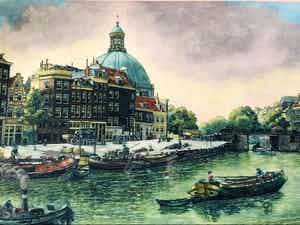 Cornelis Brandenburg - Prins Hendrikkade nabij de Haarlemmerstraat met zicht op de Sonesta-koepel verkocht voor € 150!