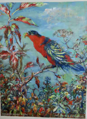 Leonie Bander - Kleurrijke olieverf 'Tropische vogel' kopen? Bied vanaf 250!