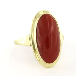 14k geelgouden ring bezet met koraal - 4.5 gram - ringmaat 17.25(54) kopen? Bied vanaf 350!