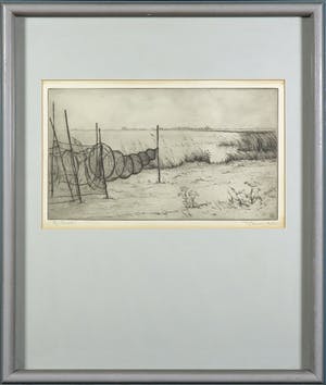 Johan Hemkes - Ets, Bij Balk- Ingelijst kopen? Bied vanaf 40!