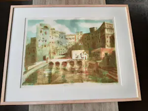Jeroen Hermkens - Litho, Jemen, Hababa - Ingelijst kopen? Bied vanaf 70!