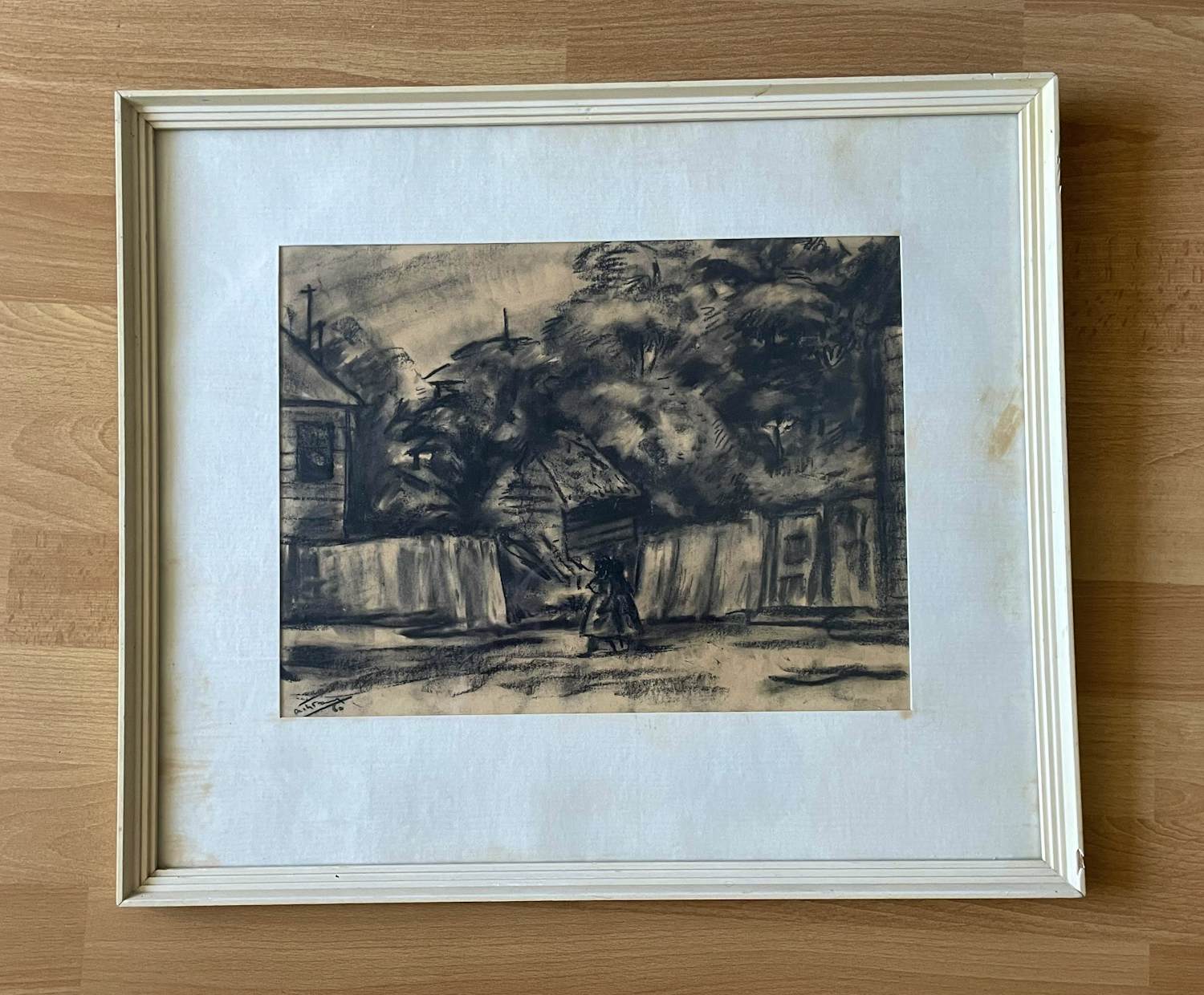 Niet of onleesbaar gesigneerd - Houtskool tekening straatje/landerij in Suriname? kopen? Bied vanaf 10!