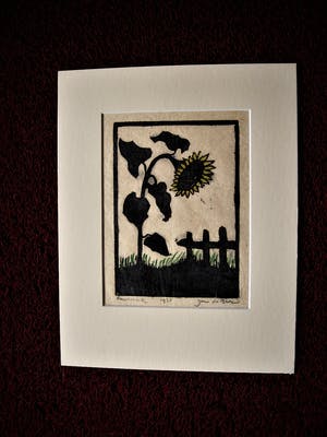 Jac. de Beer - Verstilde handingekleurde Houtsnede "Zonnebloem" kleine oplage 3/50 kopen? Bied vanaf 20!