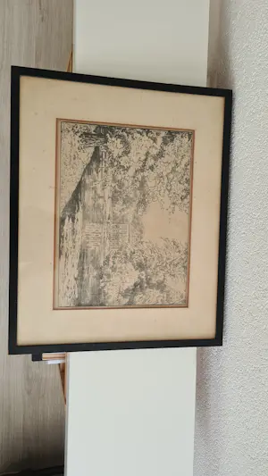 Simon Moulijn - Simon Moulijn Boslandschap met water en huis ets , gesigneerd kopen? Bied vanaf 50!