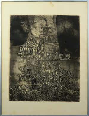 Elmar Gille - Ets, Zonder titel - Ingelijst verkocht voor € 1!