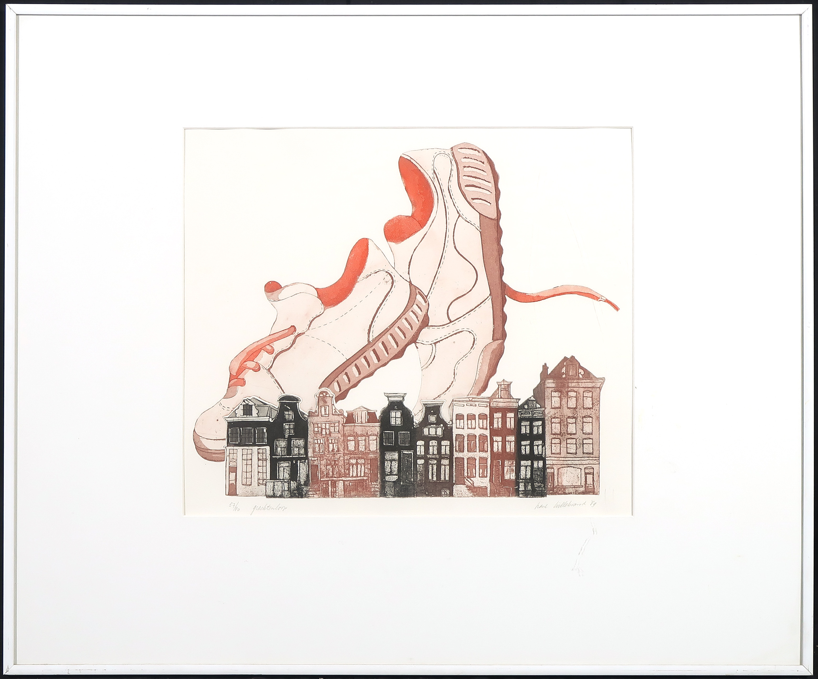 Paul Hillebrand - Ets en aquatint, Grachtenloop - Ingelijst kopen? Bied vanaf 20!
