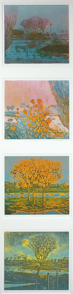 Elmar Gille - Aquatint, Jaargetijden maart, juni, september, december - Ingelijst (Groot) kopen? Bied vanaf 1!