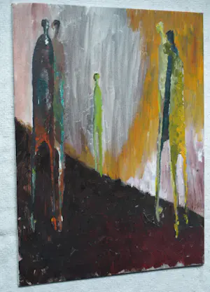 Peter Leyenaar - (1923-2023) , Acrylverf op canvasboard , Lange figuren II - 1986 kopen? Bied vanaf 50!