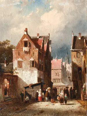 Charles Leickert - Stadsgezicht in de zomer - Ingelijst kopen? Bied vanaf 3950!
