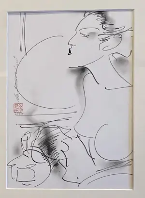 Buy Henri Matchavariani - Een vrouw in een café, originele tekening (Illustrator VOGUE - ELLE...)? Bid from 90!