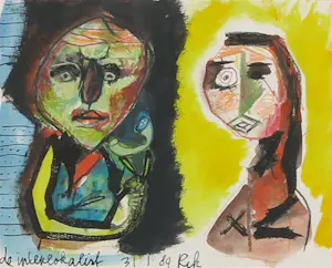 Rik van Iersel - Gemengde techniek op papier, De interlokalist - Ingelijst kopen? Bied vanaf 50!