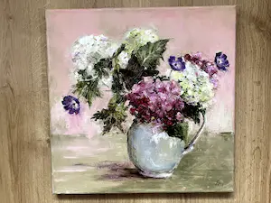 Niet of onleesbaar gesigneerd - Schilderij vaas met hortensia's. kopen? Bied vanaf 1!